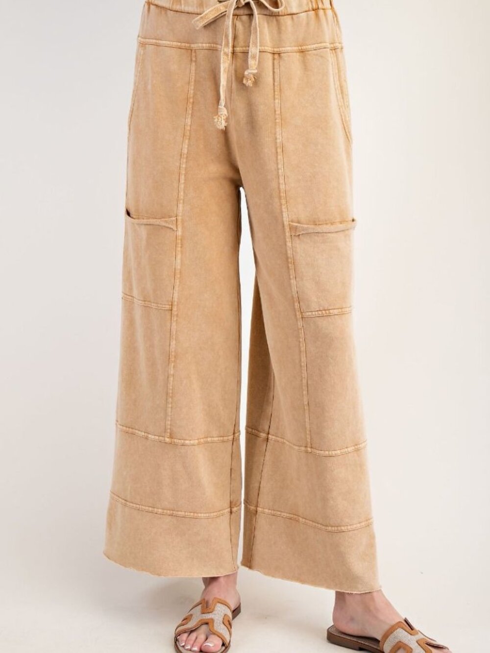 EASEL MINERAL WASHED TERRY KNIT PANTS 100% COTTON - Picture 3 of 4